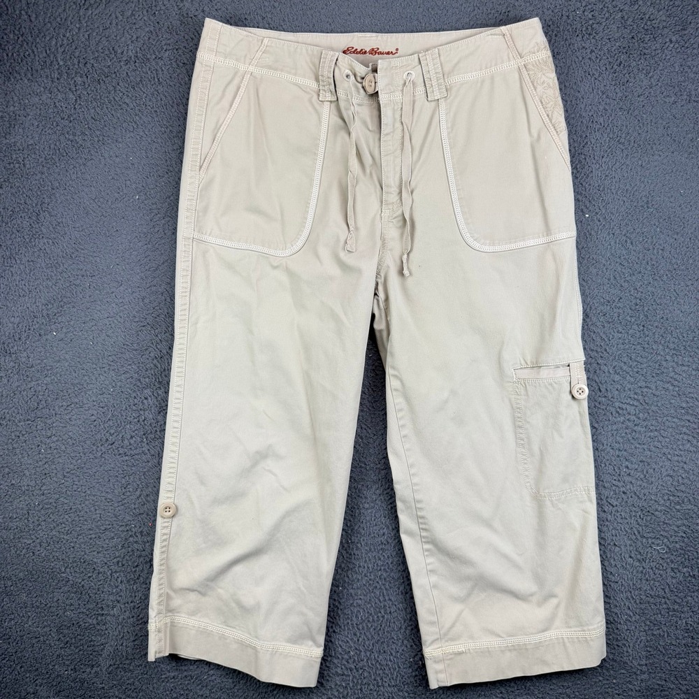 Eddie Bauer Womens Size 12 Tan Cotton Blend Cargo Capris Cropped Hiking Pants